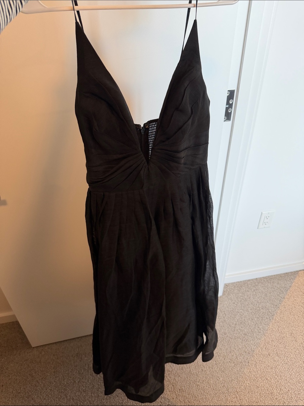 Illustration Plunge Neck Linen & Silk Organza Midi Dress  - Size 2